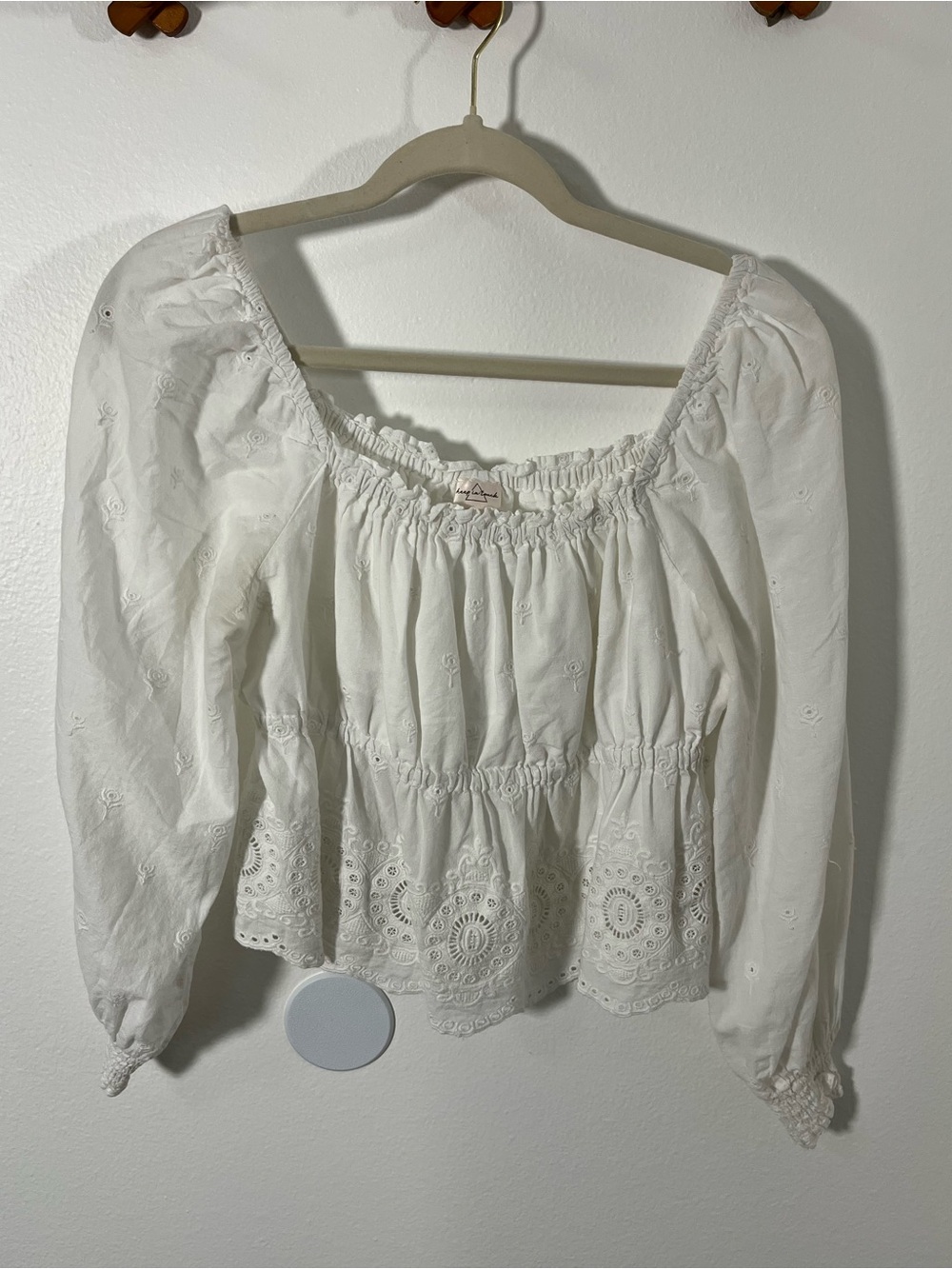 White Eyelet Peasant Top - Feminine Smocked Blouse
